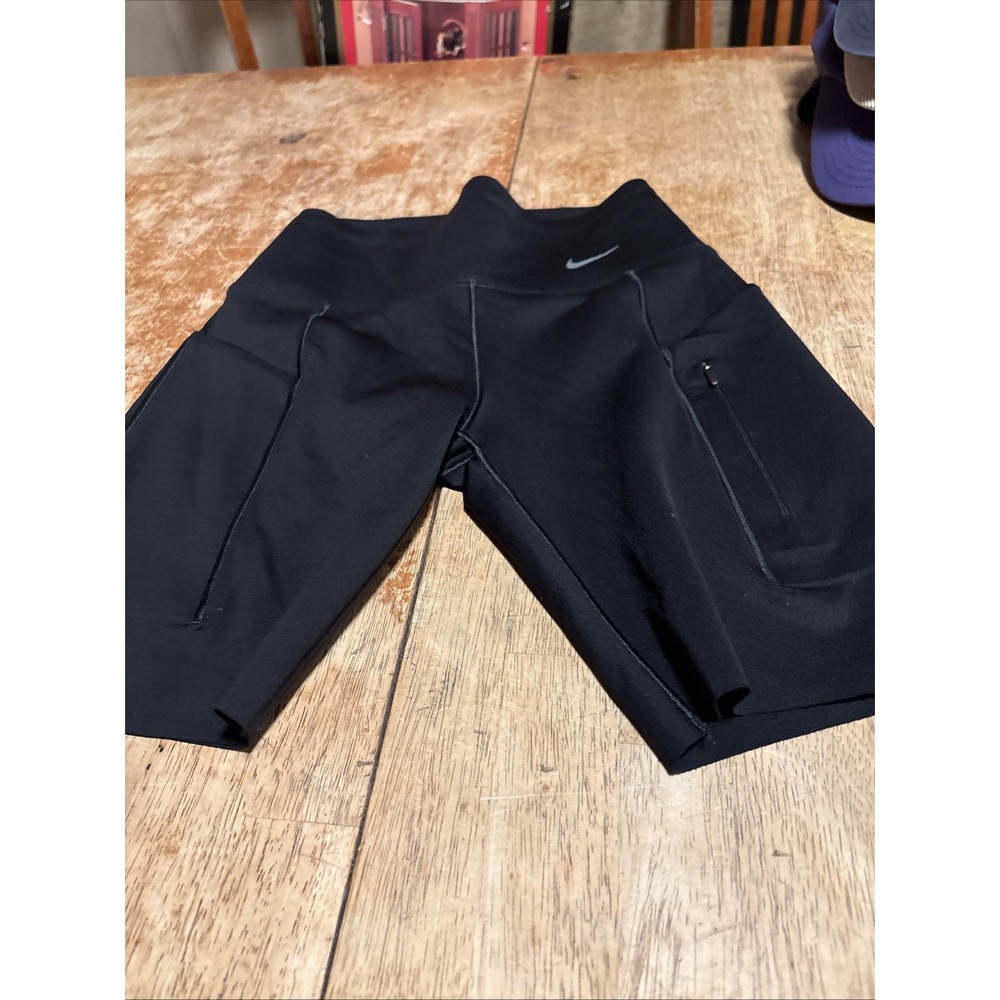 Nike Go Firm Support High Waisted 8"black Biker Running Shorts Women's S